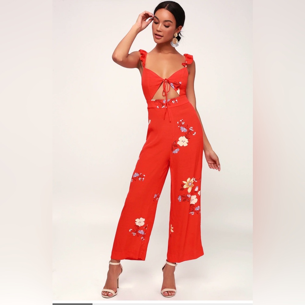 Capulet Annabel Red Floral Print Tie-Front Jumpsuit Size S